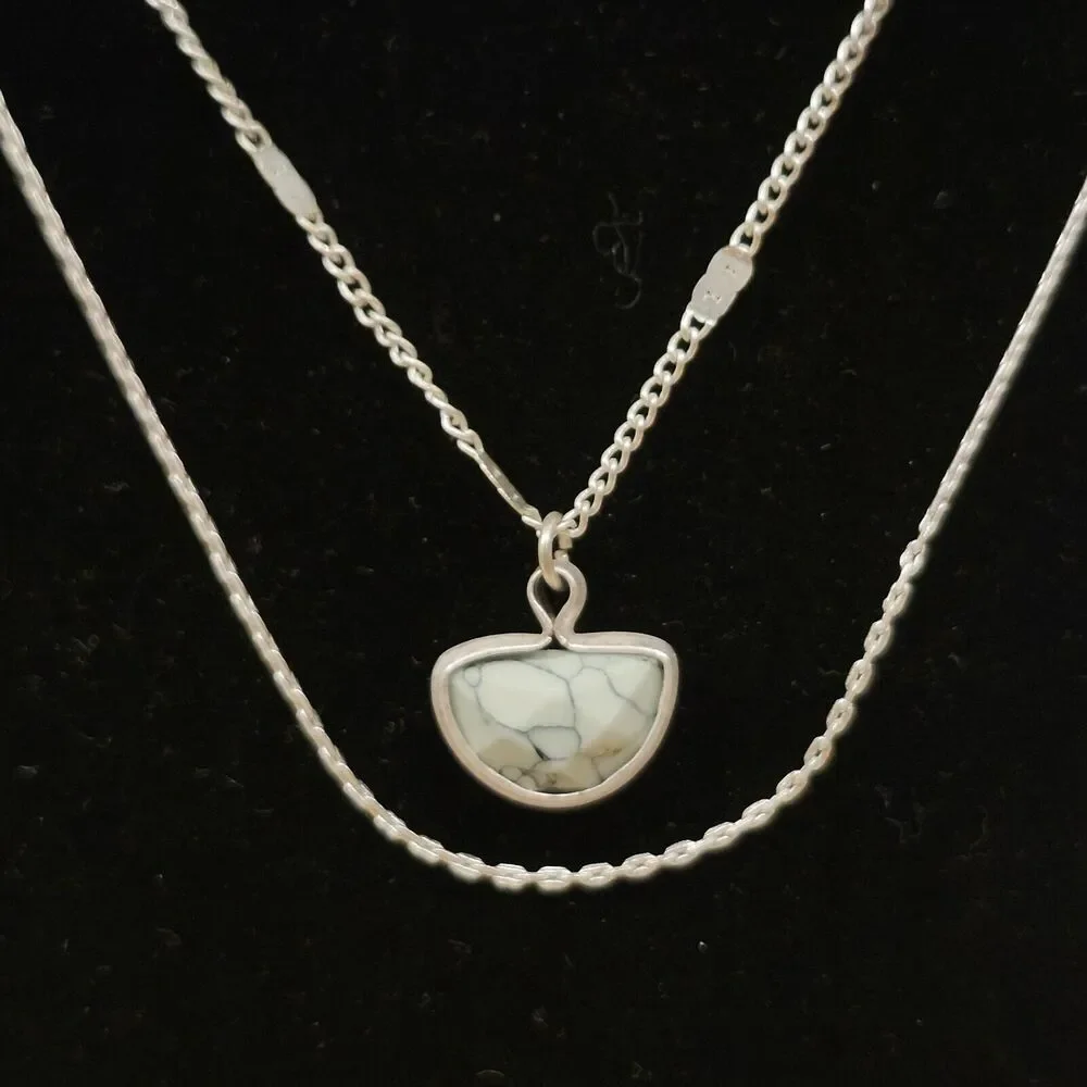 Howlite Semi-Circle 2-Strand Necklace White Gold (Plate?) Double Layer